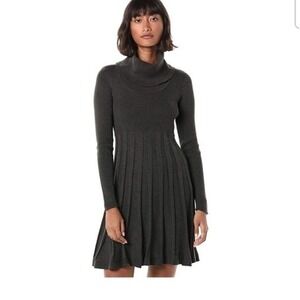 NWT Calvin Klein Long Sleeve Cowl Neck Sweater Pleated Skater Dress Womens XLP